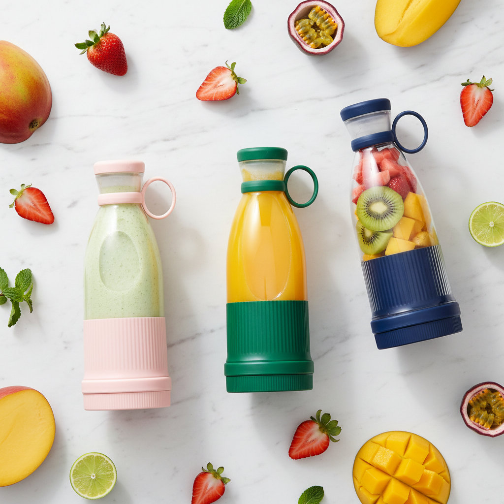 Licuadora portátil flat lay